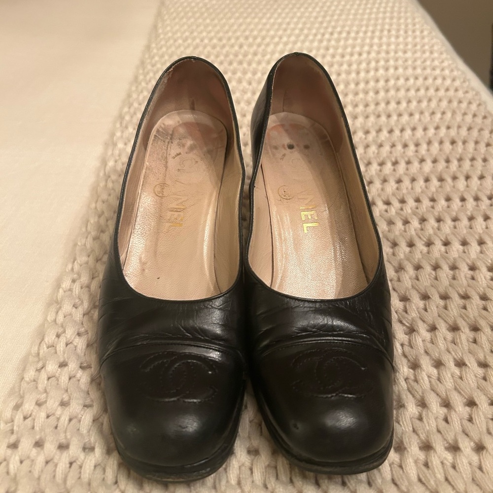 CHANEL Black Leather Heels
